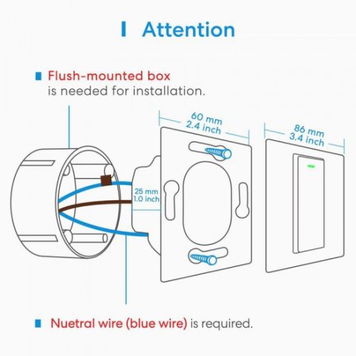 Meross Smart Wi-Fi One Way Light Switch, MSS510XHK - Fali Kapcsoló '1 gombos'