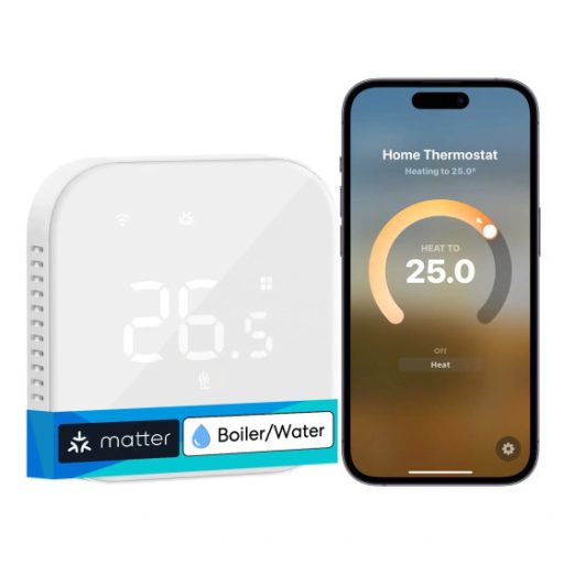 Meross Matter Smart Wi-Fi Thermostat for Boiler/Water Heating System, MTS215BMA, White (EU version), Okos termosztát kazánhoz és vizes fűtéshez, Fehér