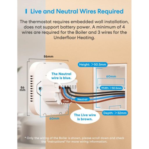 Meross Matter Smart Wi-Fi Thermostat for Boiler/Water Heating System, MTS215BMA, Black (EU version)