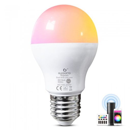 GLEDOPTO Zigbee Pro 6W LED Bulb Dual White and Color (GL-B-007P) (RGB + CCT) E27 -Fehér és színes ledizzó